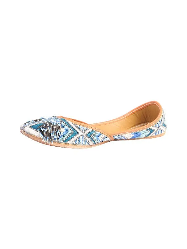 Willow - Blue Beads Embellished Leather Juttis