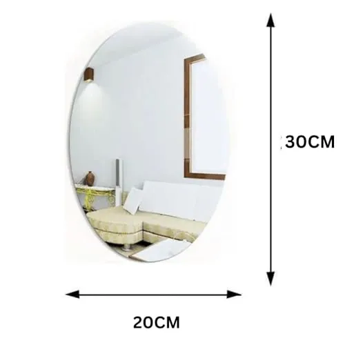 wolkwogg Oval Shape Adhesive Mirror Sticker for Wall on Tiles Bathroom Bedroom Living Room Basin Mirror Bathroom Wall Mirror Stickers Unbreakable Plastic Wall Mirror 20 * 30 (3)