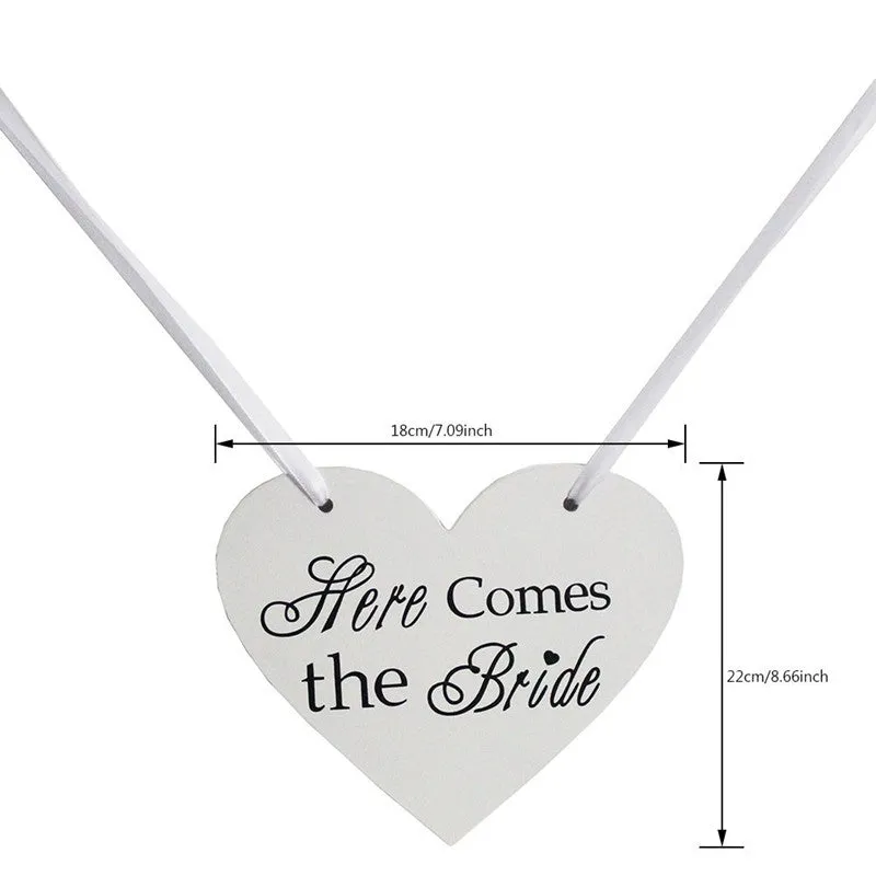 Wooden Handcrafted Heart Wedding Sign Here Comes the Bride- or They Lived Happily Ever After