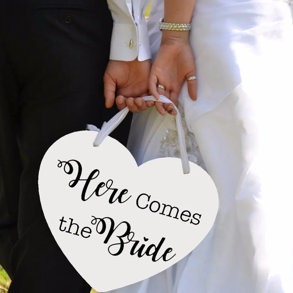 Wooden Handcrafted Heart Wedding Sign Here Comes the Bride- or They Lived Happily Ever After